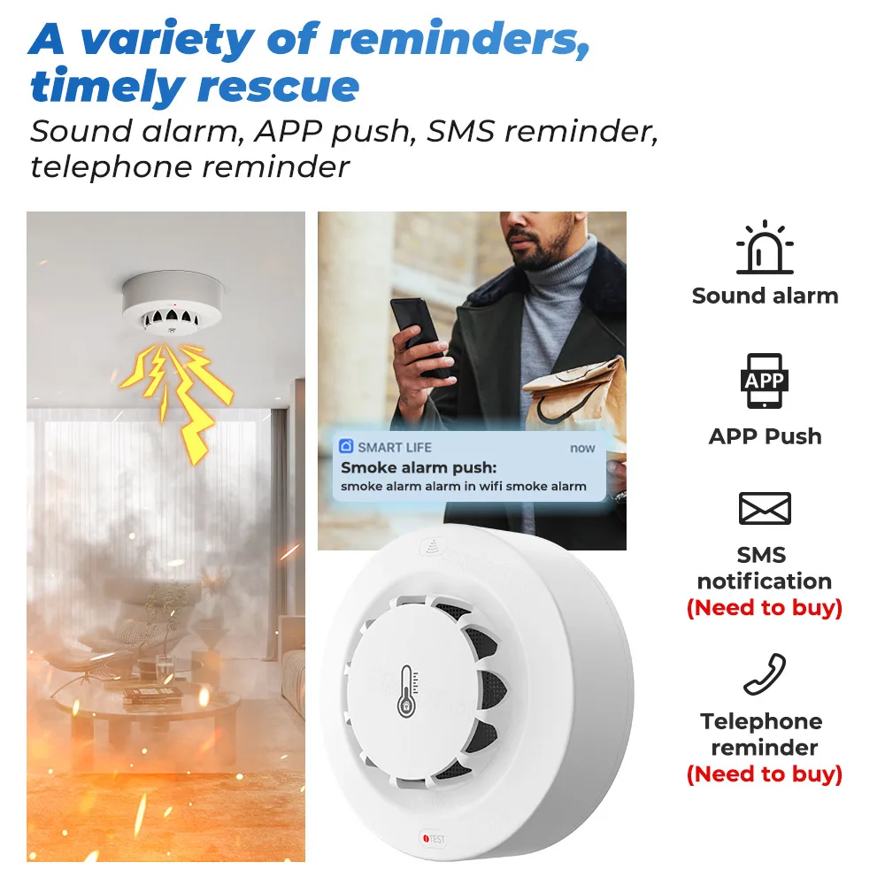 Tuya wifi bt duas conexões det - Smoke Detector Interconnected avaliação e preço