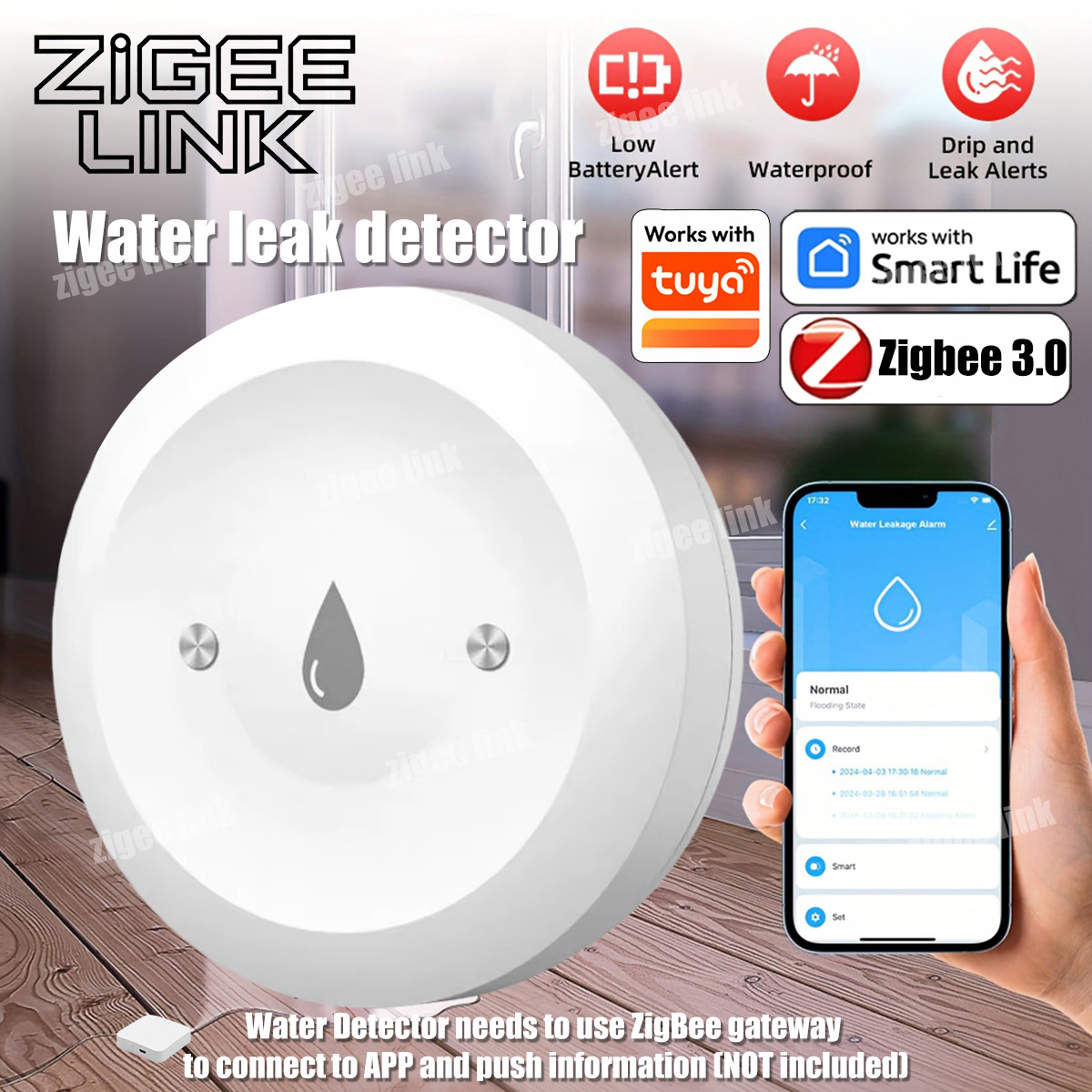 Sensor de Água ZigBee 3.0, Det - Water Alarm Sensor avaliação e preço